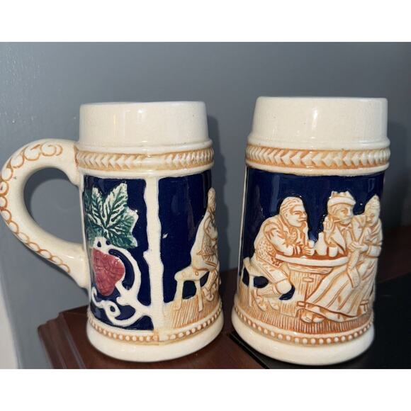 Vintage Ceramic Set of 2 German Style Beer Stein Mugs Made In Japan - Picture 3 of 7